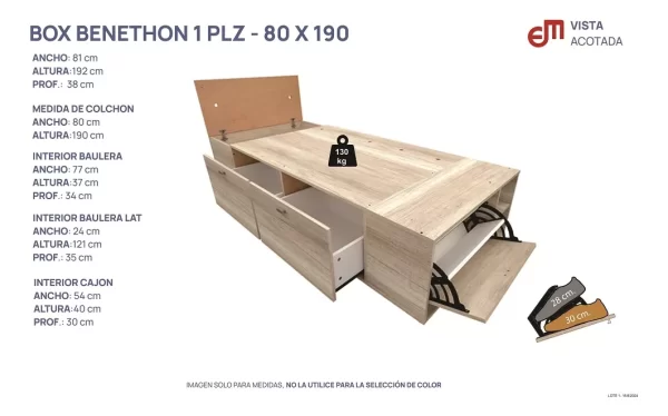 Box Multifuncion 1Pz Benethon 80x190 Blanco Mosconi - Imagen 3