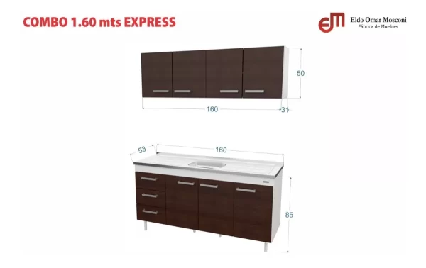 Combo Cocina 1.60mt Bco/C.Mezzo Mosconi - Imagen 3