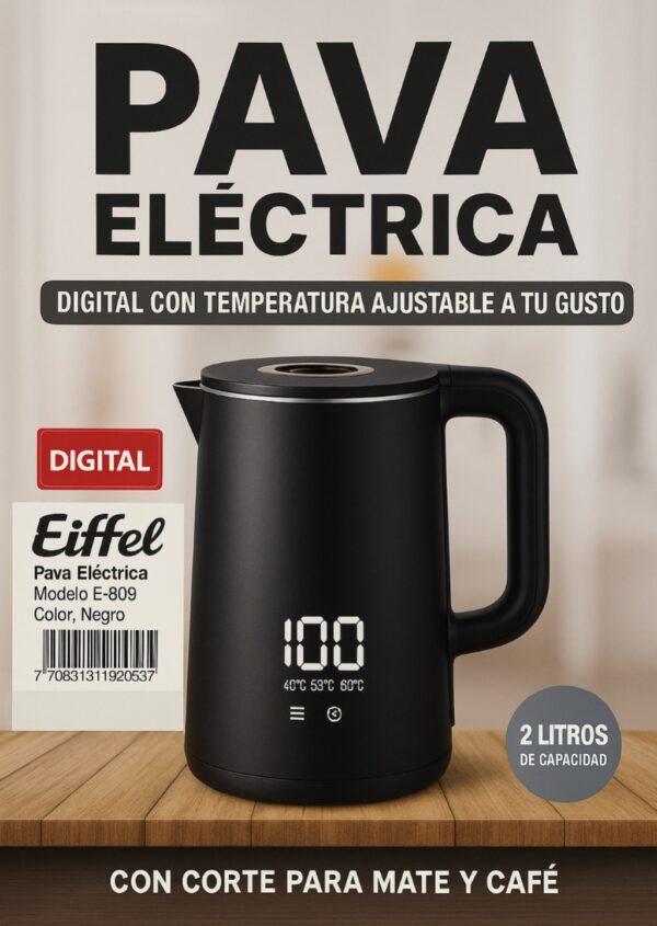Pava Digital con Selector de Temperatura 2Lts E609 Eiffel